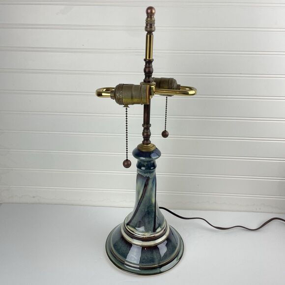 VTG Bill Campbell Pottery Table Lamp Purple Blue Drip Glaze Twist Double Socket - Picture 1 of 10